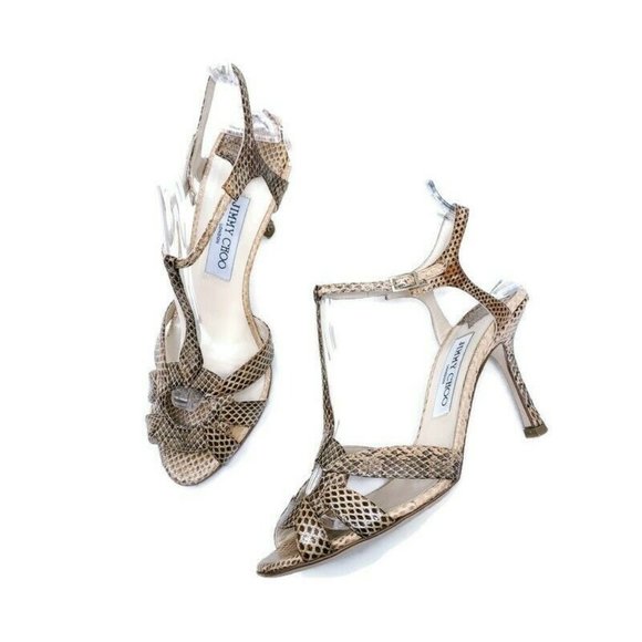 Jimmy Choo Shoes - Jimmy Choo Snakeskin Peep Toe Ankle Sandal Heels